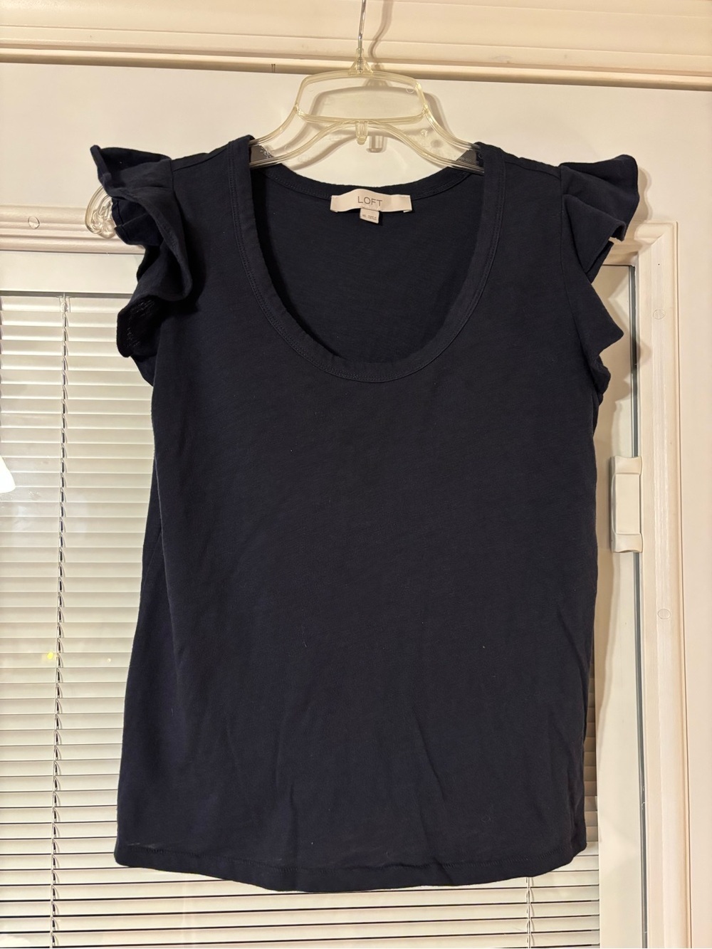 LOFT Navy Ruffle Shoulder Tank - Picture 3 of 9